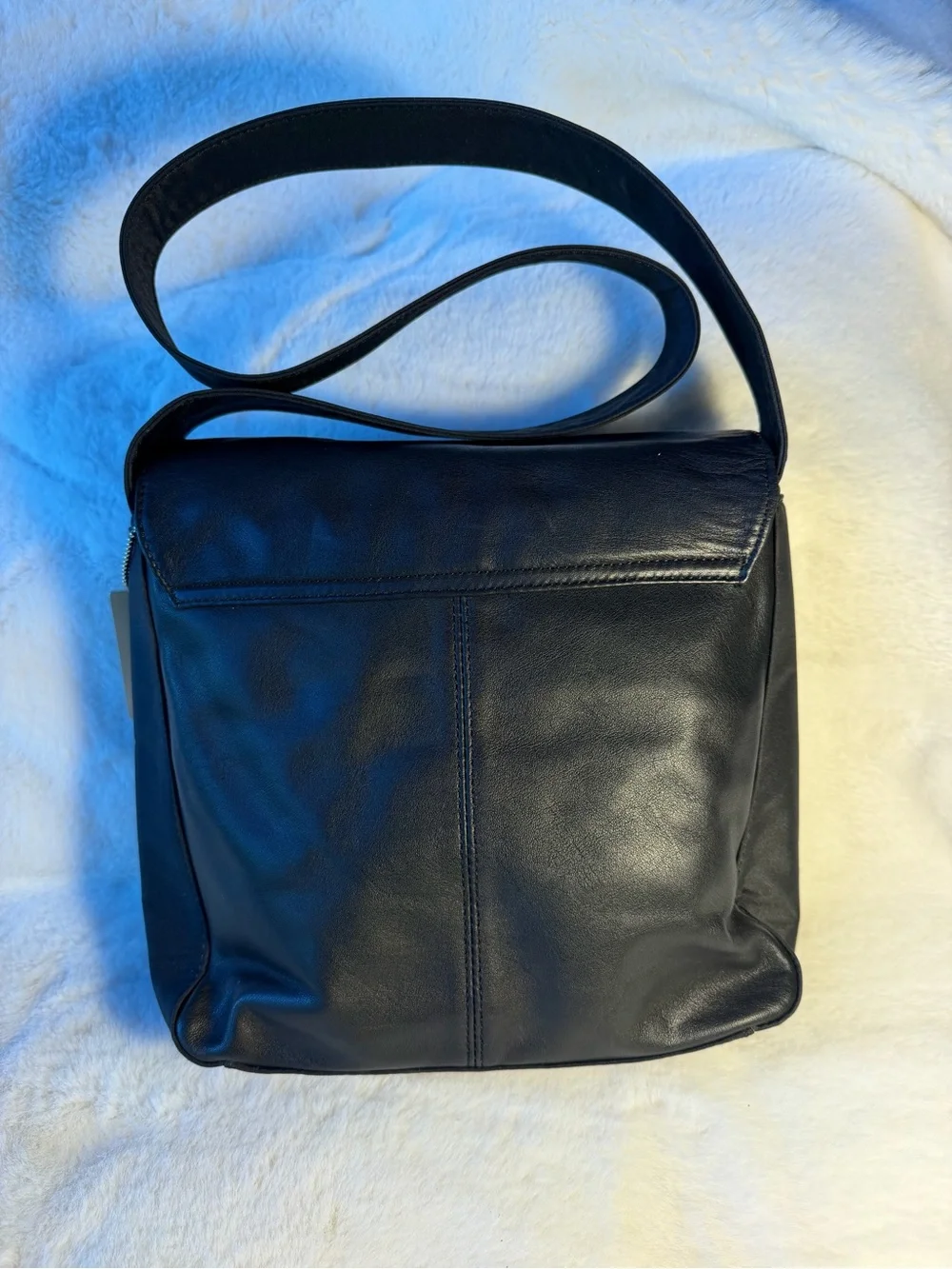Kenneth Cole Black Leather and Nylon Shoulder / Messenger Bag